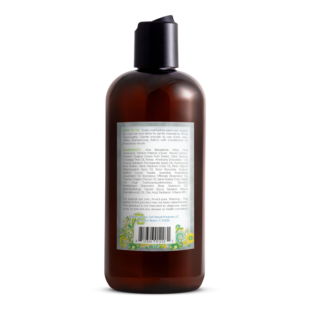 Just Nutritive back panel directions and ingredient list showing clarity benefit