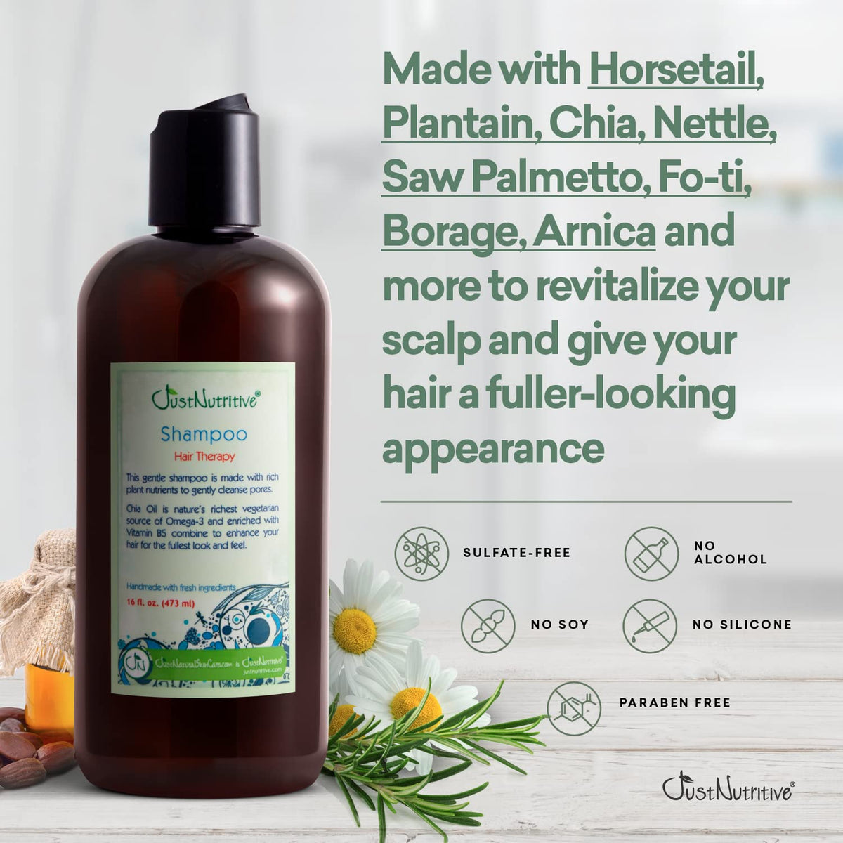 Just Nutritive suds massaged into hair showing cleansing and scalp support