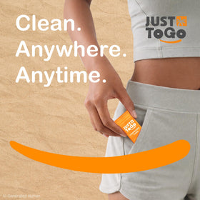 JUST TO GO towel in hand being activated with water for quick use
