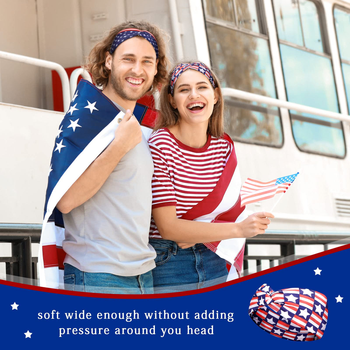 Jutom headband in a picnic setting adding patriotic flair to outfits