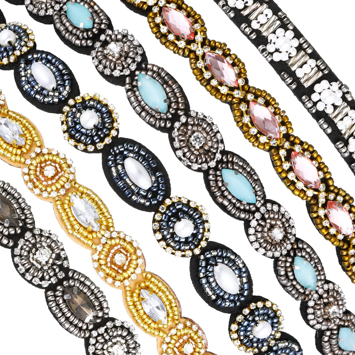 Jutom six distinct headbands laid flat, showing variety and gift-ready set