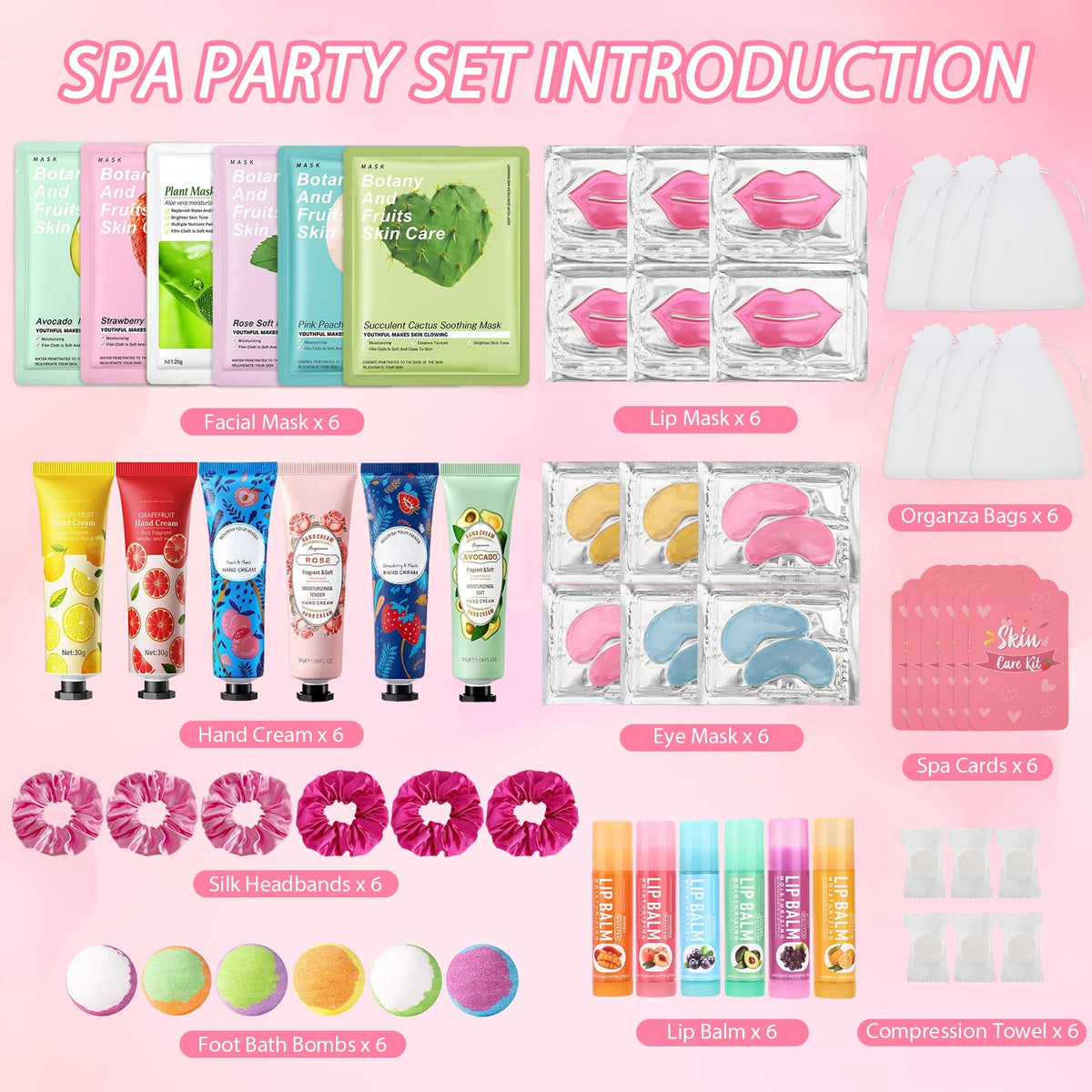 Jutqut contents laid out flat with masks, balms, headbands and bags for easy sharing