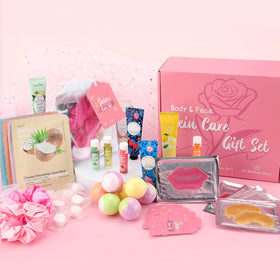Jutqut party setup with products styled for a fun girls spa night