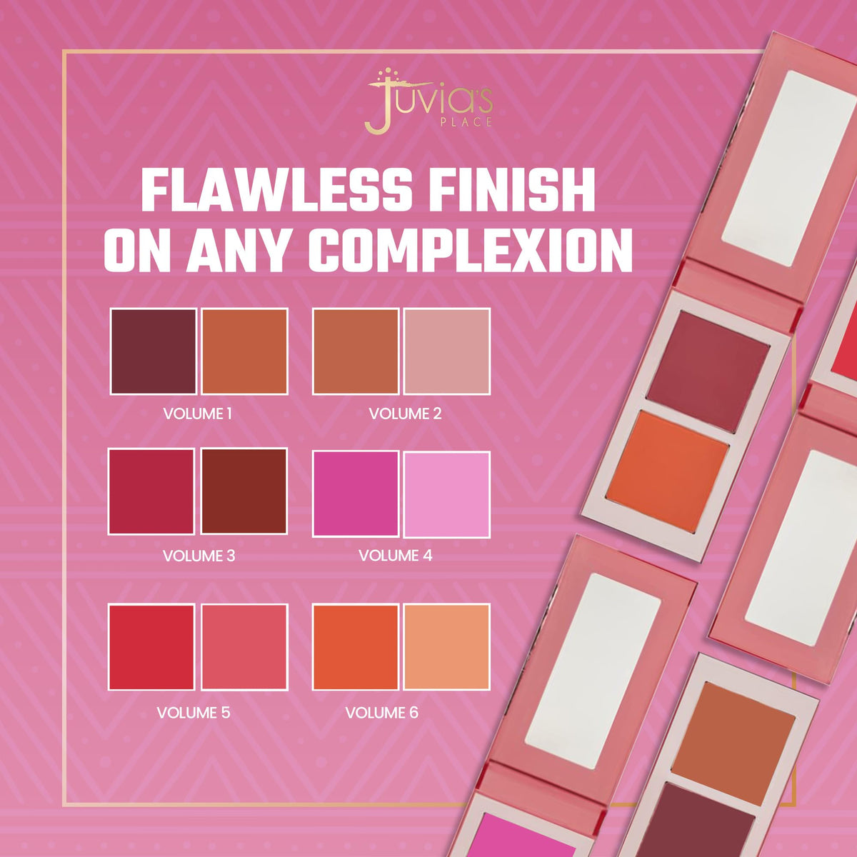 Juvia's Place swatches on skin demonstrating buildable pigment and natural finish