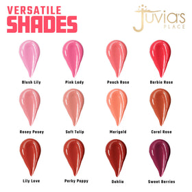 Juvia's Place swatch on forearm showing true PeachRose color payoff benefit