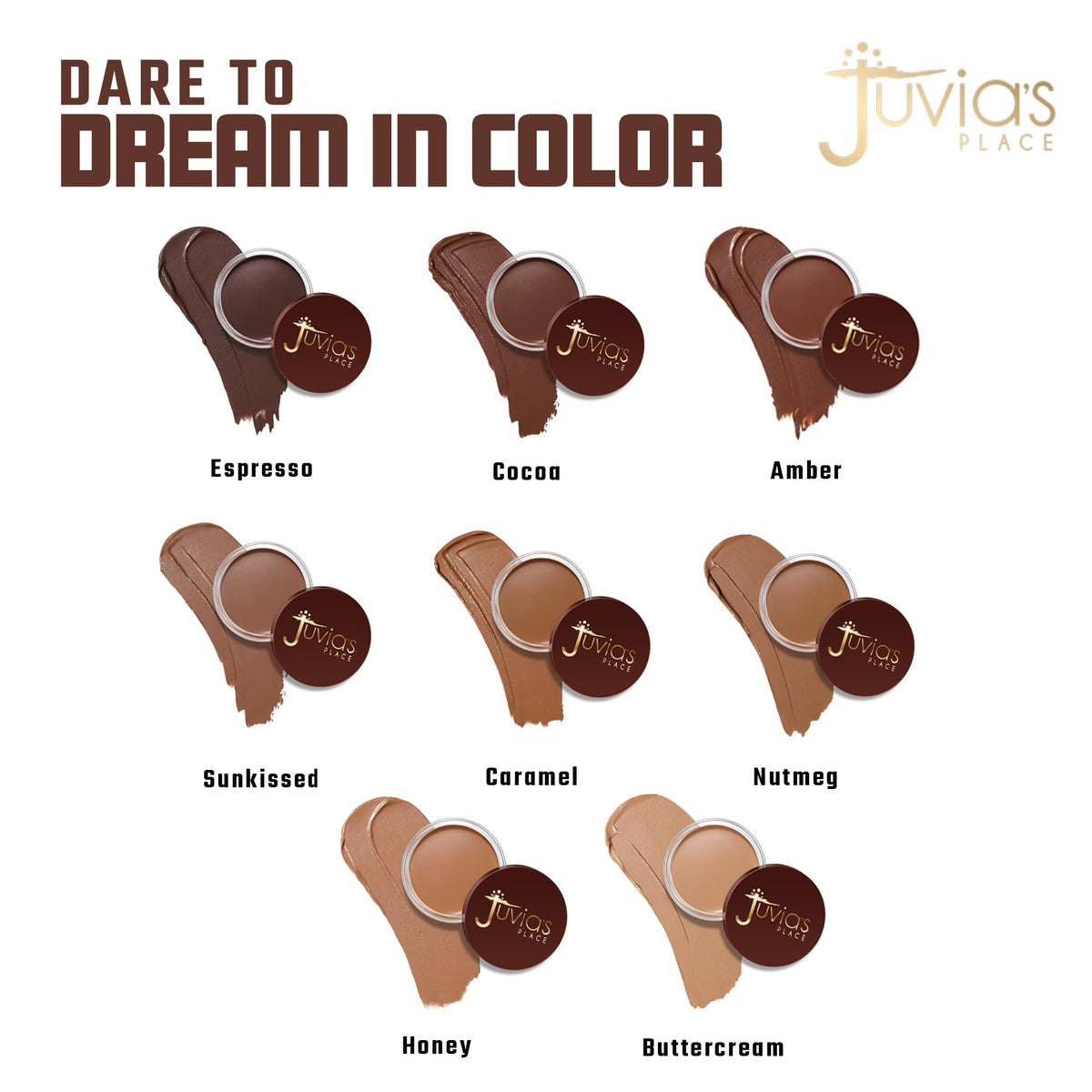 Juvia's Place side label close-up showing shade name and product details benefit
