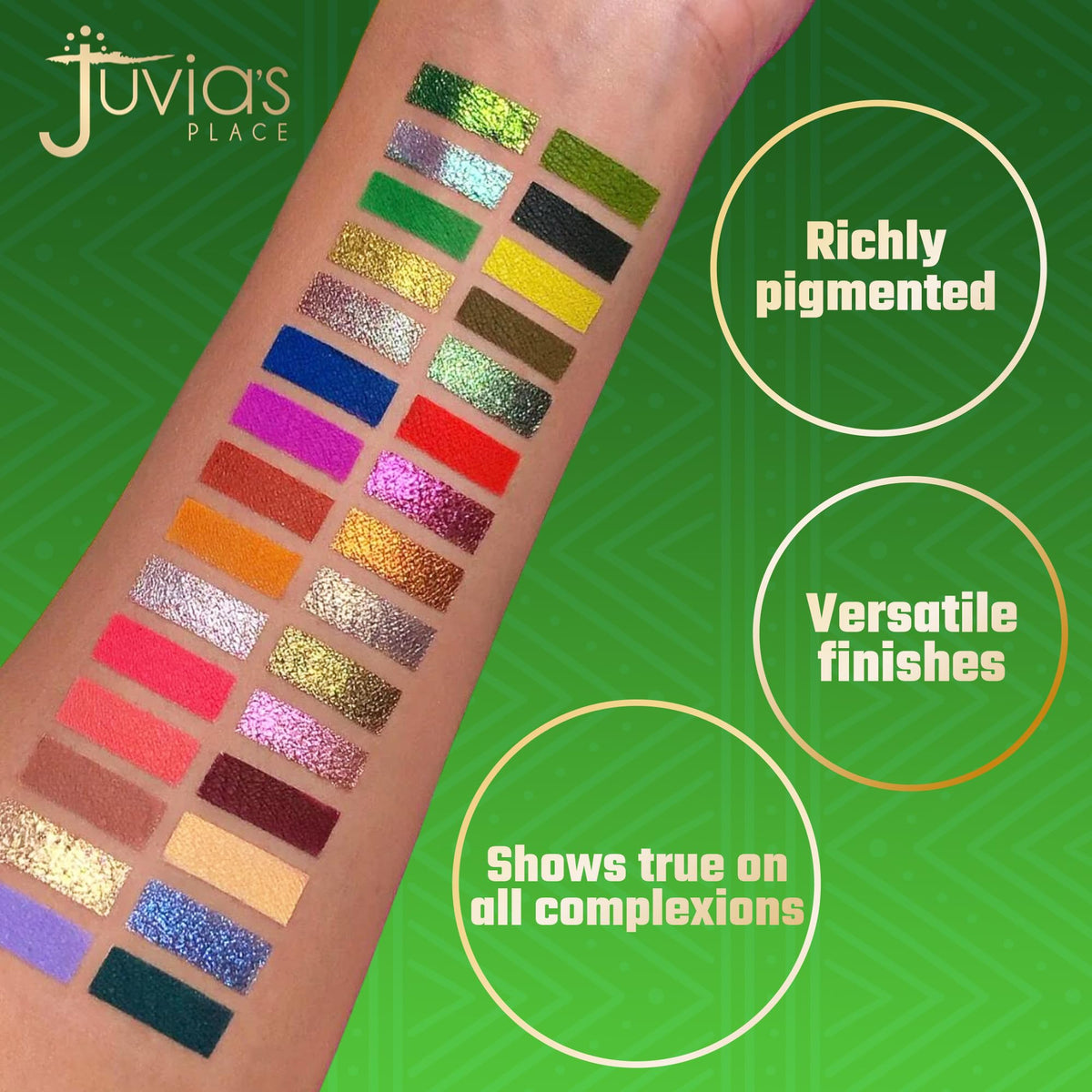 Juvia's Place matte brown swatches side-by-side for seamless blending benefit