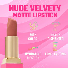 Juvia's Place lipstick bullet close-up highlighting creamy matte texture benefit