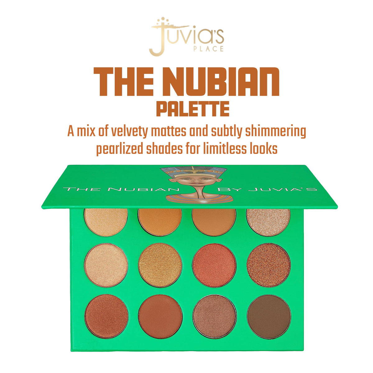Juvia's Place close-up of shimmer pan highlighting metallic reflectiveness benefit: high-impact shine