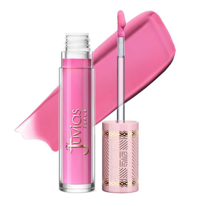 Juvia's Place front packaging showing Pink Velvet gloss and benefits