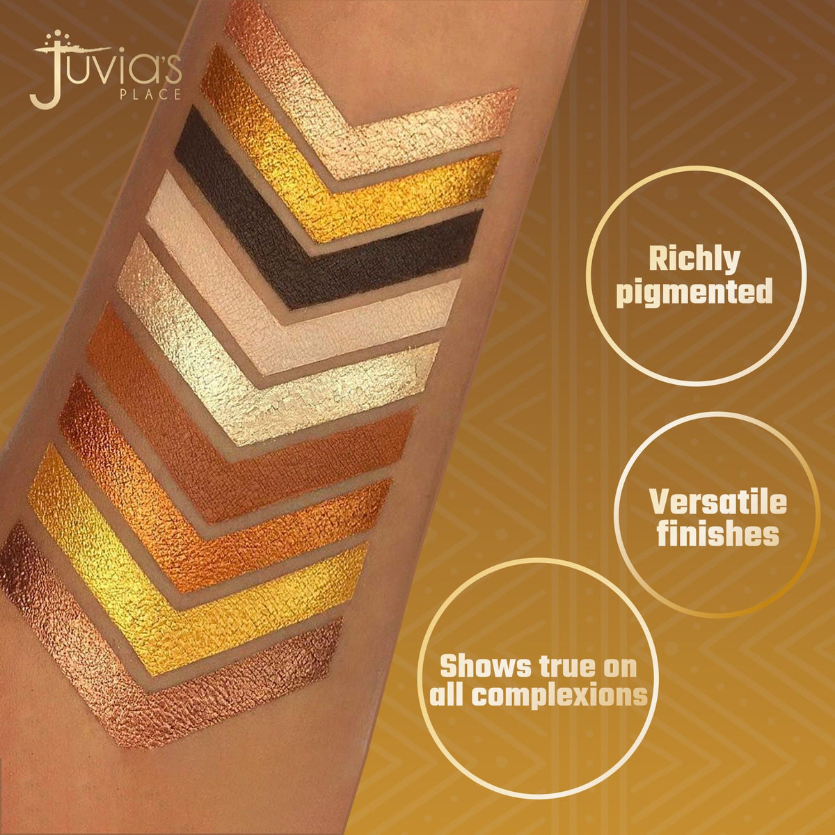 Juvia's Place open nine pans displaying golds, bronzes and browns for versatile looks