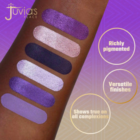 Juvia's Place open palette overhead displaying six shades for versatile looks benefit
