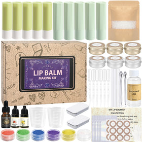 JUYRLE front packaging shot showing complete DIY lip balm kit with benefits