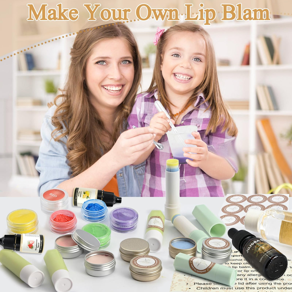 JUYRLE lifestyle crafting scene with family making personalized lip balms