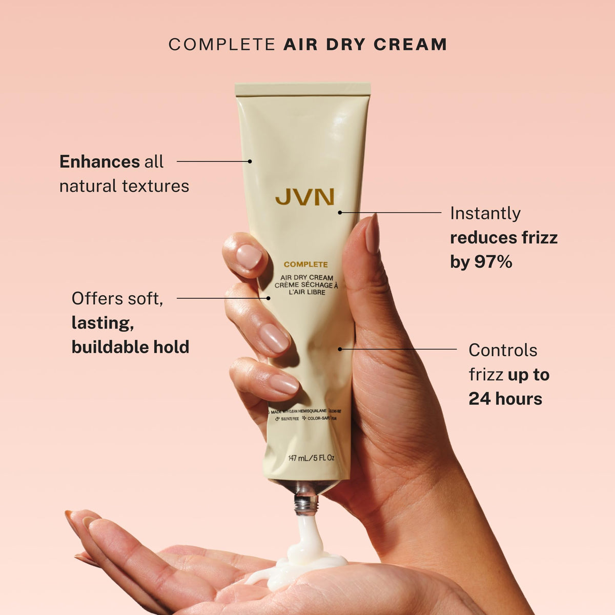 JVN Air Dry Cream texture swatch illustrating creamy finish and frizz control benefit