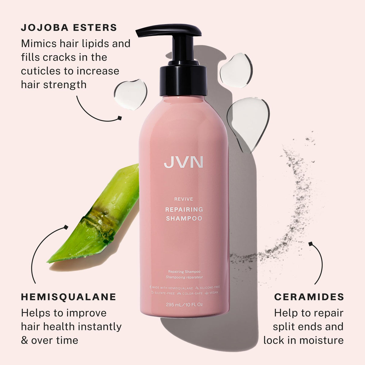 JVN Revive Repairing Conditioner bottle close-up showing strengthening ingredients