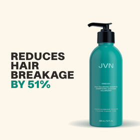 JVN Embody shampoo texture pouring from bottle showing lightweight lather