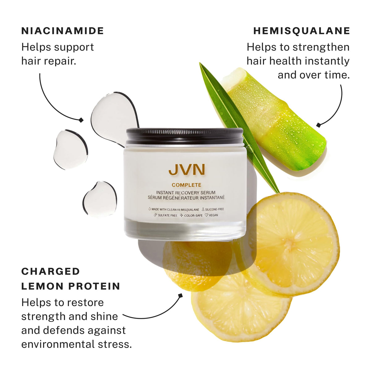 JVN serum texture on fingers highlighting lightweight slip and non-greasy finish