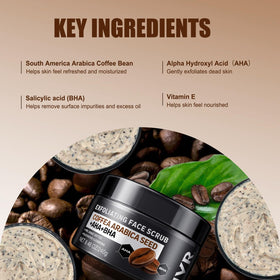 JVR label ingredients highlighting AHA BHA coffee extract benefits