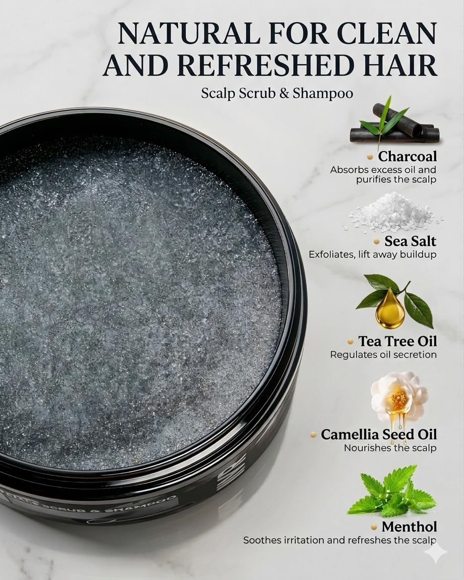 JVR charcoal and nutshell scrub particles detail demonstrating gentle exfoliation