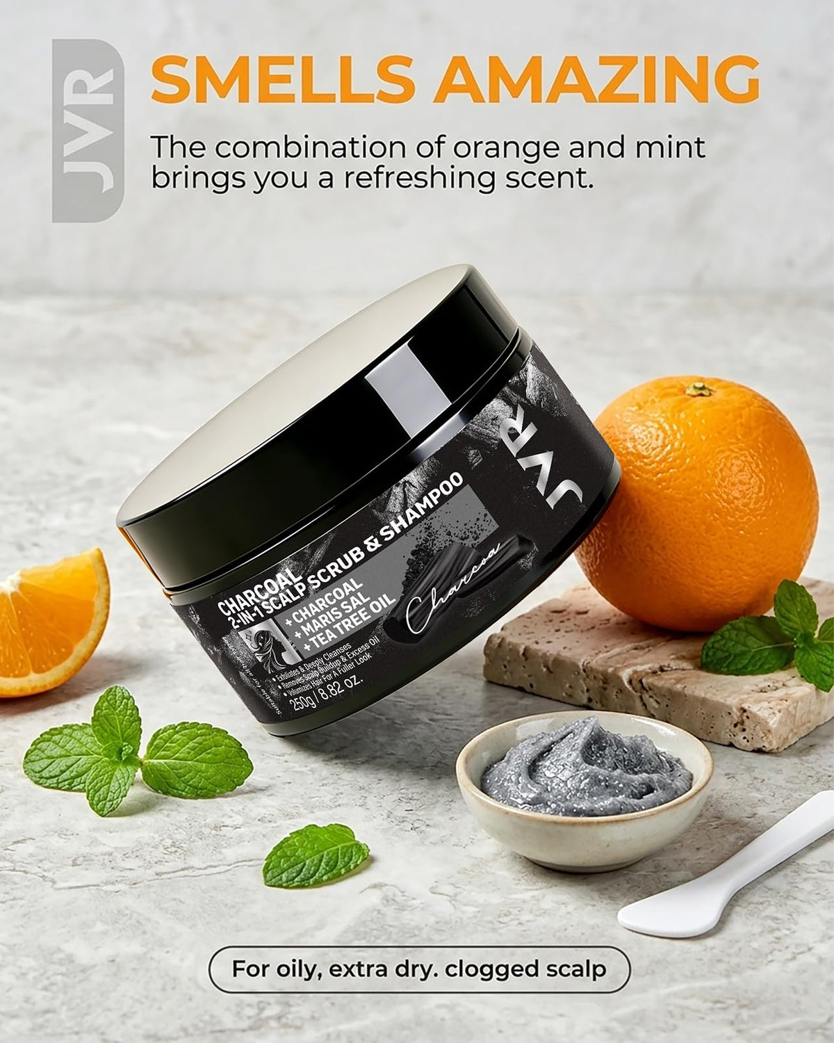 JVR shampoo in shower lifestyle image promoting post-workout refreshing cleanse
