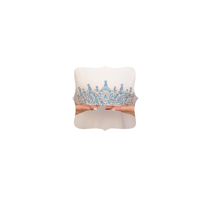 JWICOS blue tiara front view showing regal sparkle and instant elegance