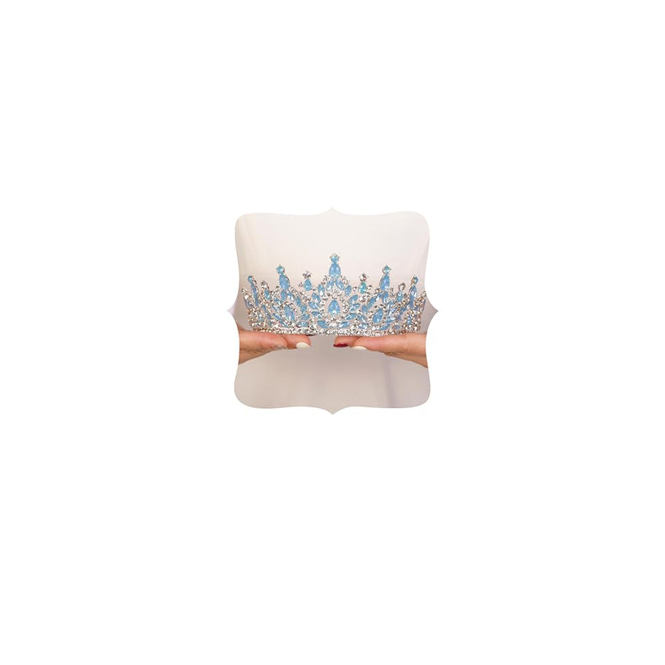 JWICOS blue tiara front view showing regal sparkle and instant elegance