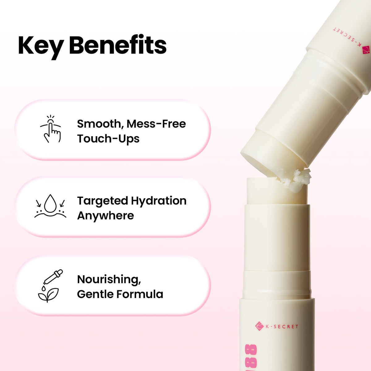 K-SECRET ingredient panel highlighting 7-type collagen and plant-derived oils for nourishment