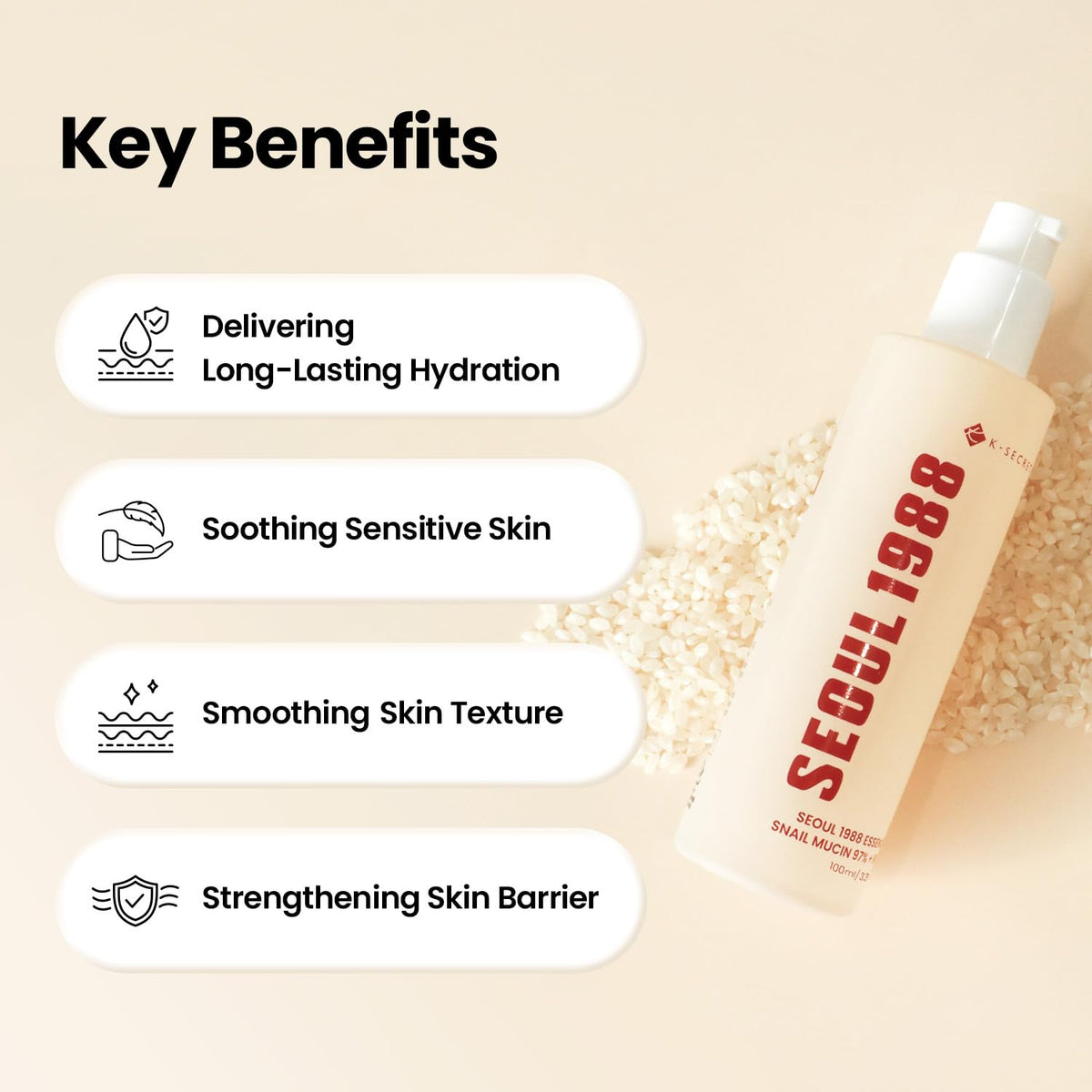 K-SECRET essence pouring into hand to show absorbent, fast-absorbing serum benefit