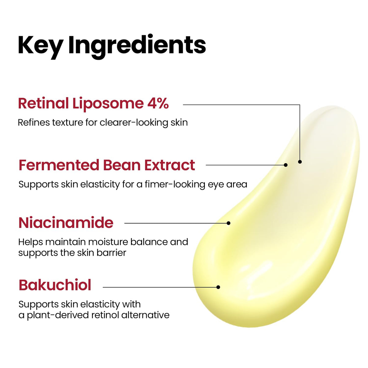 K-SECRET ingredients display with retinal liposome and botanicals listed