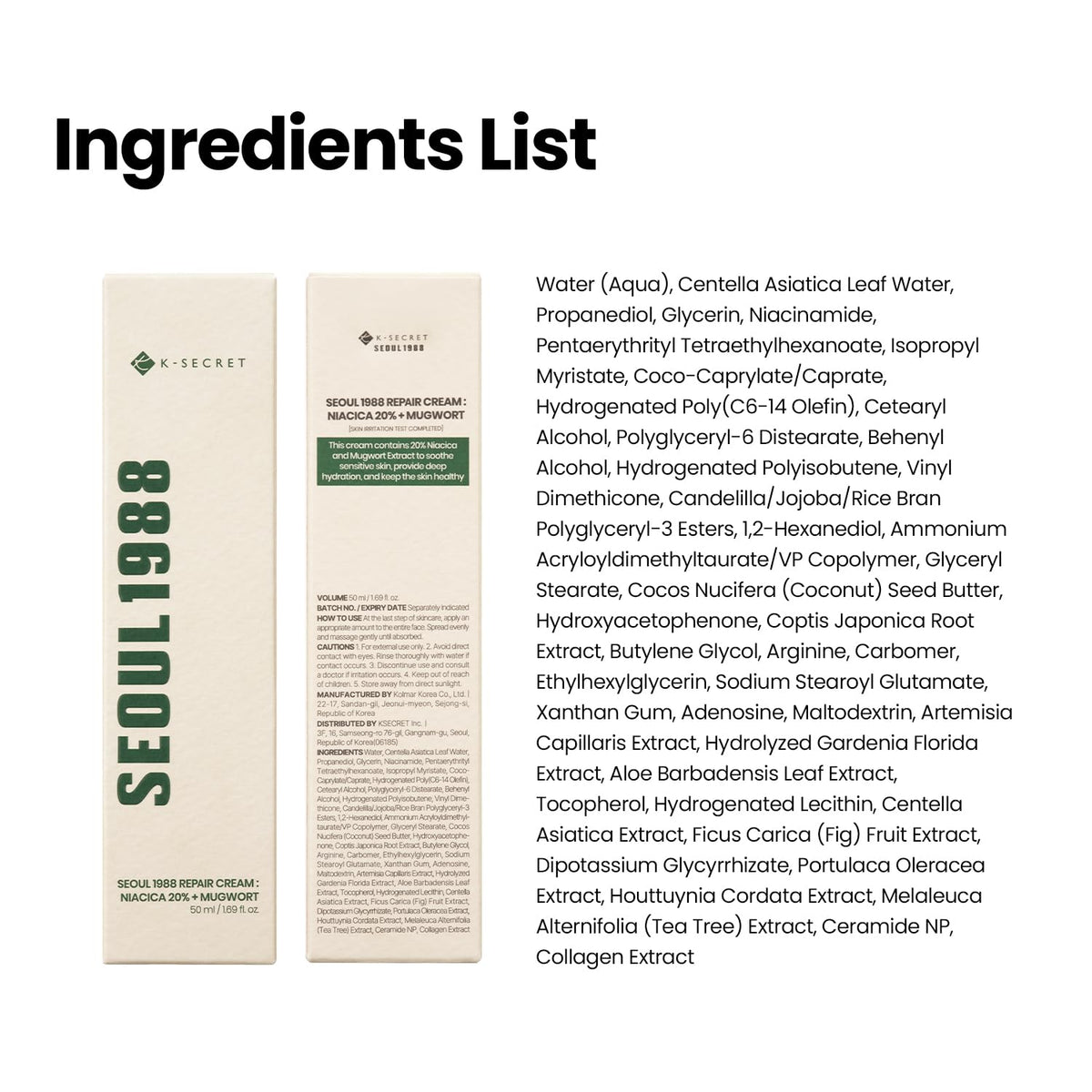 K-SECRET visual of ceramide and niacinamide icons, communicating barrier support