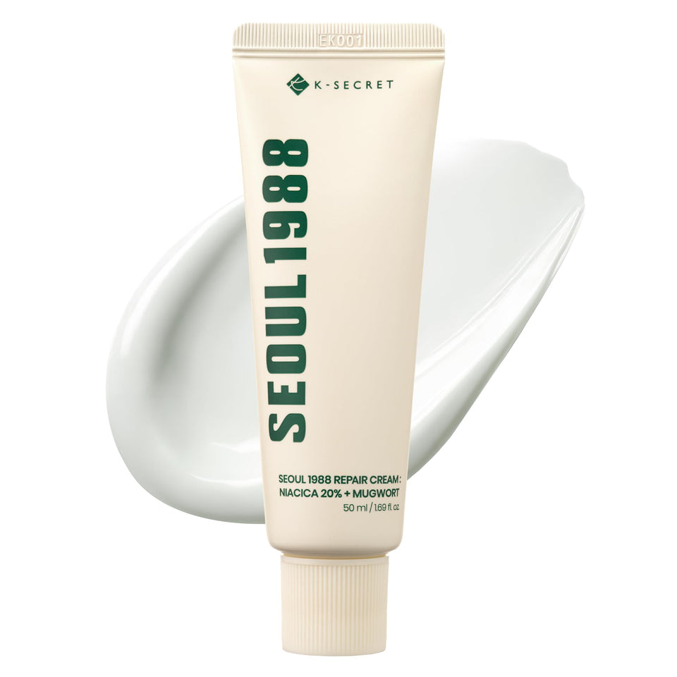 K-SECRET front packaging showing jar and brand, highlights soothing benefits