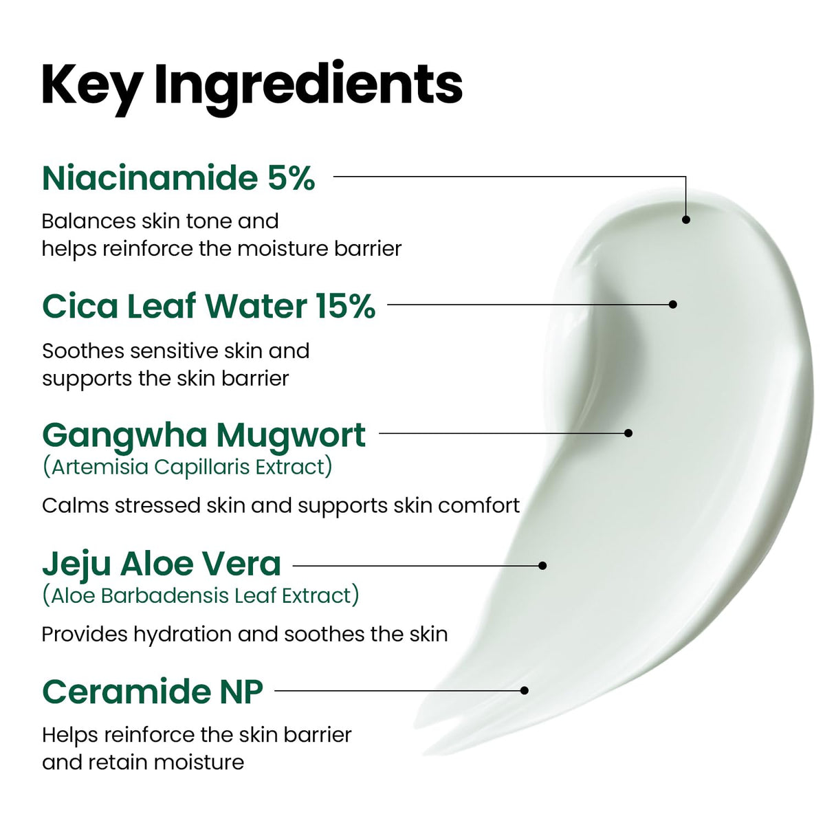 K-SECRET Centella and mugwort botanicals, illustrating calming active benefits