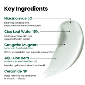 K-SECRET Centella and mugwort botanicals, illustrating calming active benefits