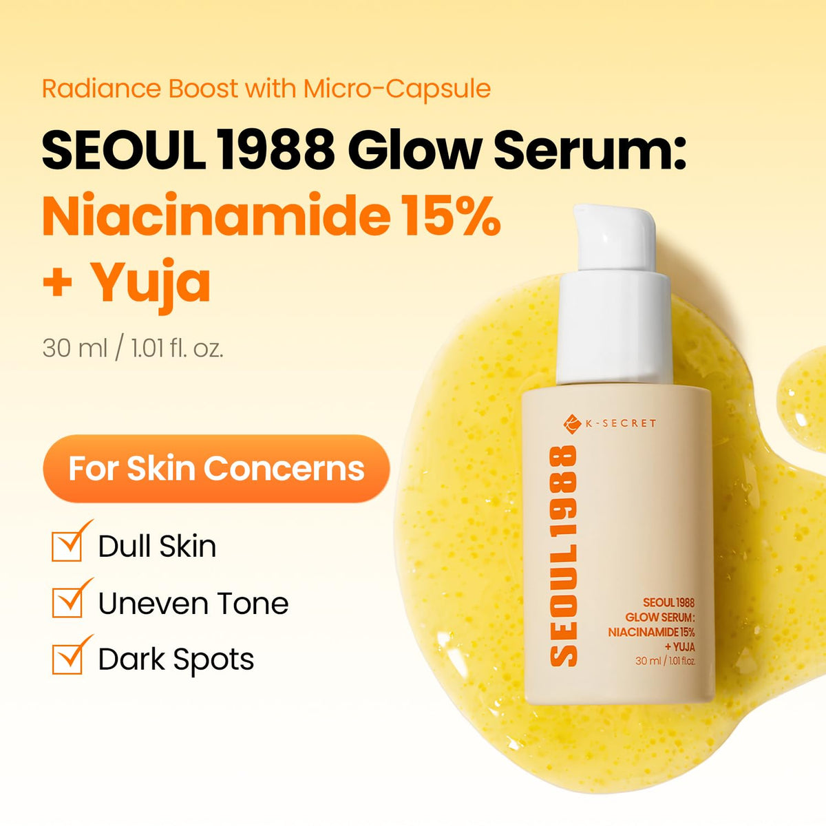 K-SECRET dropper dispensing serum illustrating easy application and precision