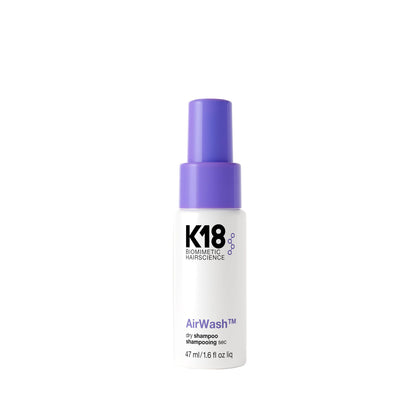 K18 AirWash front packaging showing compact travel bottle and clean design