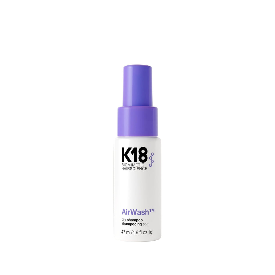 K18 AirWash front packaging showing compact travel bottle and clean design