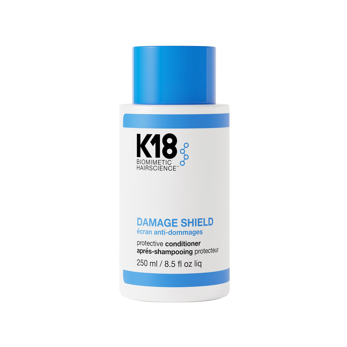 K18 front packaging showing bottle and label, highlighting damage protection benefits