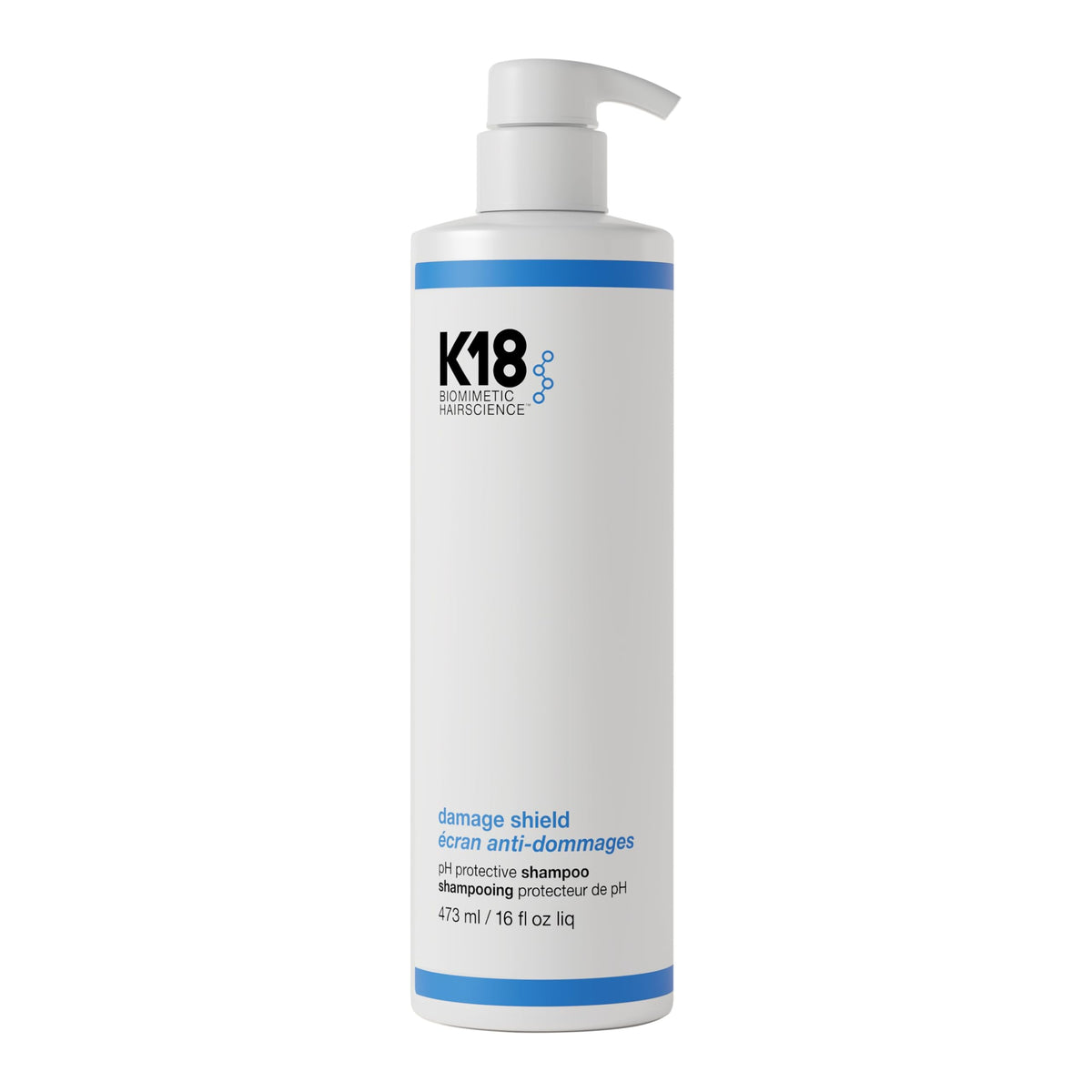 K18 bottle front packaging showing protective shampoo benefits