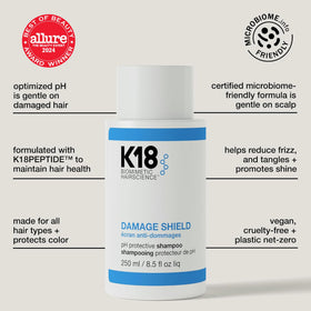 K18 label closeup highlighting pH-optimized formula and ingredient focus