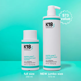 K18 label close-up focusing on pump and ingredients for clear product info