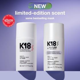 K18 product beside a four-minute timer emphasizing quick treatment