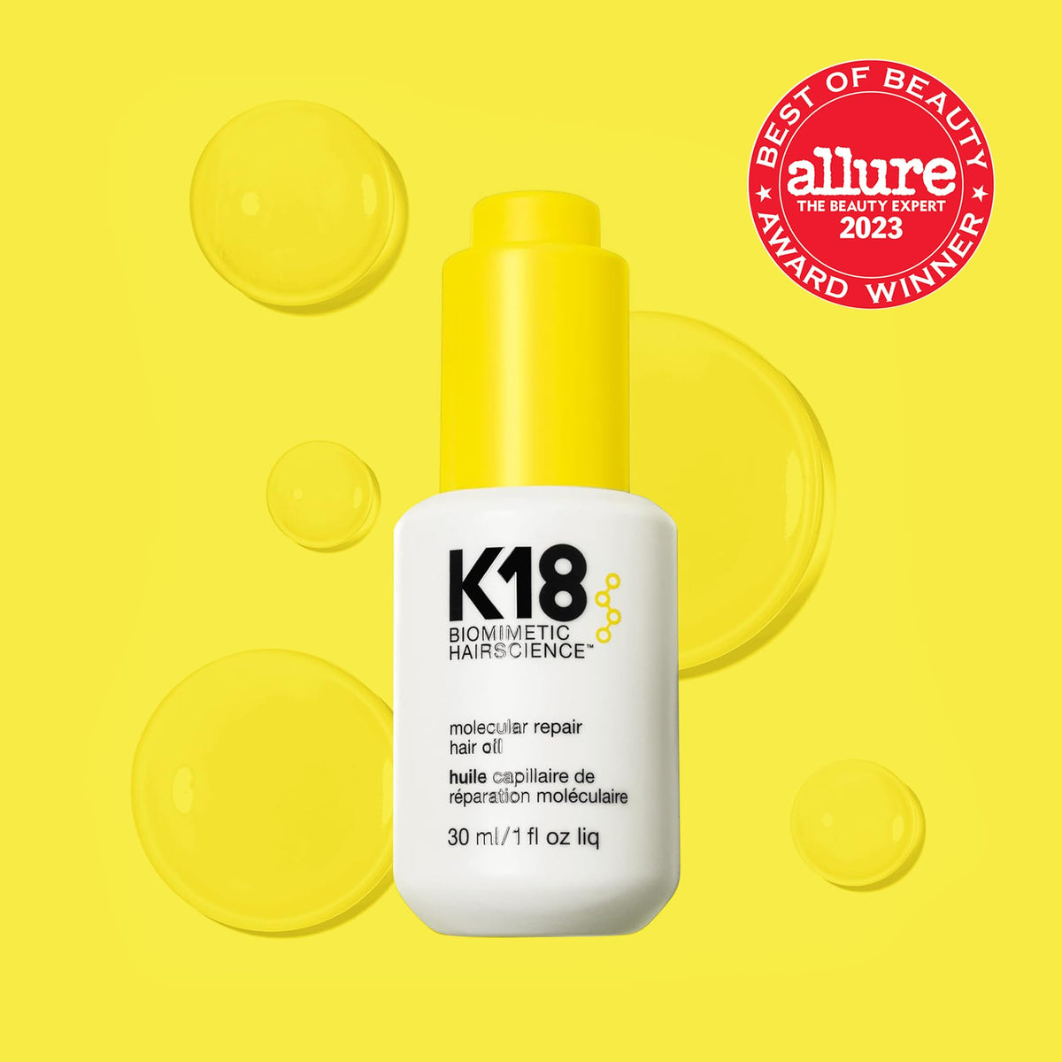 K18 oil pouring a drop highlighting lightweight texture and control
