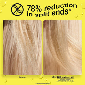 K18 oil on a single hair strand showing smoothness and repaired fiber