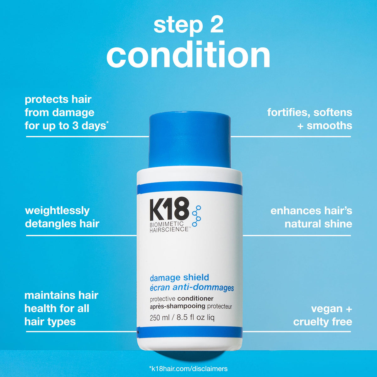 K18 bottles in shower setting highlighting in-shower protection