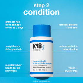 K18 bottles in shower setting highlighting in-shower protection