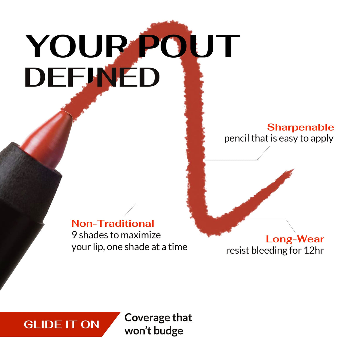 K7L Flame applied on lips demonstrating long-lasting color and neat outline