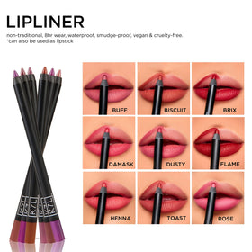 K7L lip crayon applied on model lips demonstrating even, waterproof finish