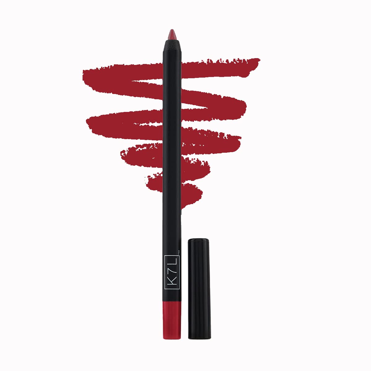 K7L red lipliner texture swatch on skin showing creamy, high-pigment payoff