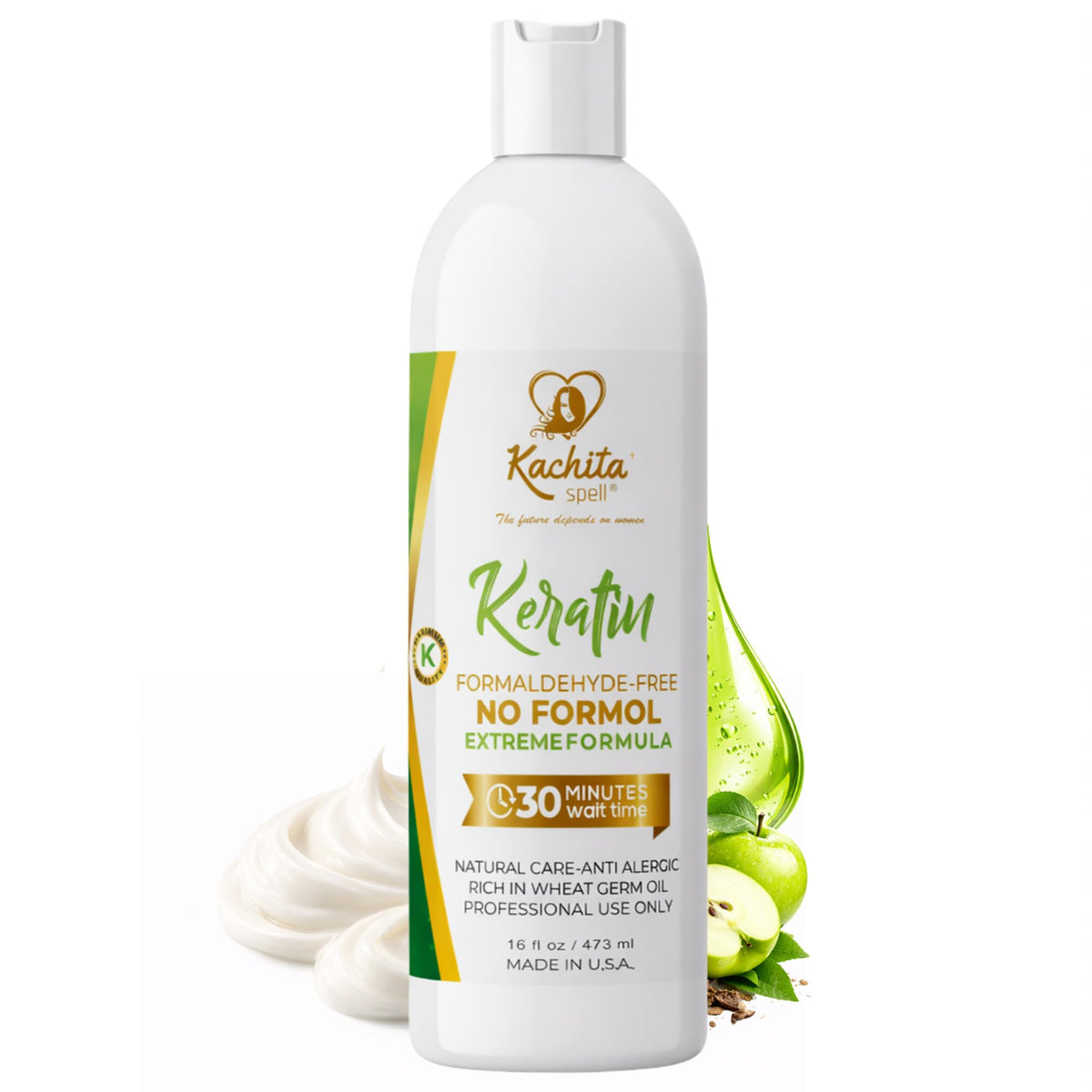 Kachita Spell front bottle view showing professional packaging and benefit of salon-quality finish
